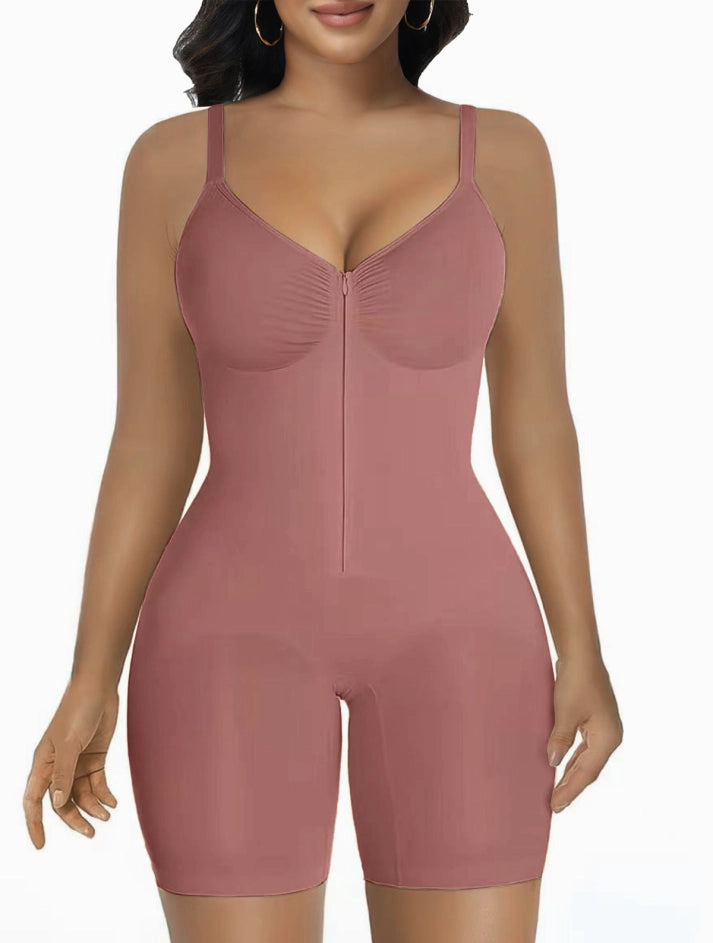 Women's High Elastic Zipper Adjustable Straps Breathable Mesh Design Tummy Control Body Shaper