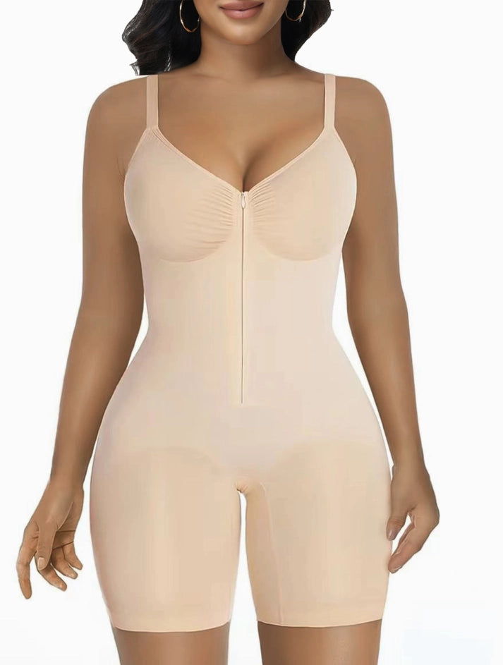 Women's High Elastic Zipper Adjustable Straps Breathable Mesh Design Tummy Control Body Shaper