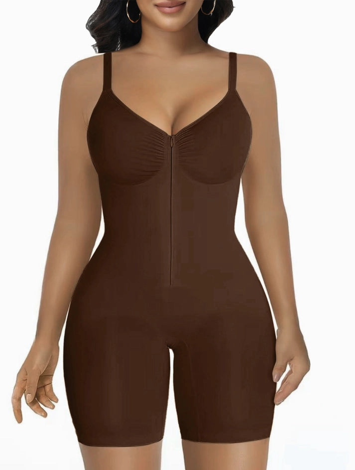 Women's High Elastic Zipper Adjustable Straps Breathable Mesh Design Tummy Control Body Shaper